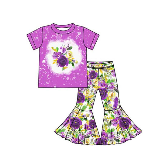 presale GSPO1781 Flower and leaf purple short-sleeved trousers suit 2024 10.19