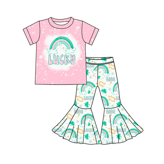 presale GSPO1782 Four Leaf Clover Rainbow Pink Short Sleeve Pants Set 2024 10.19