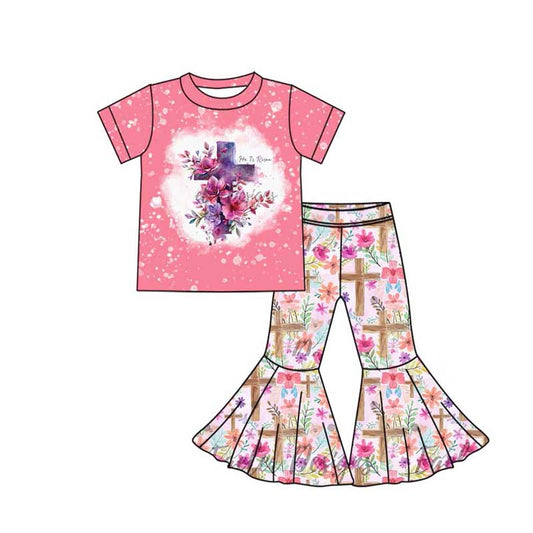 presale GSPO1783 Pink floral cross short-sleeved trousers suit  2024 10.19