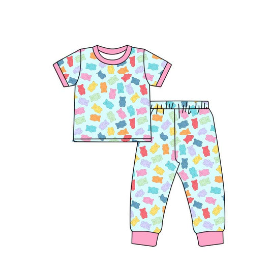 presale GSPO1784 Colorful bear pink and blue short-sleeved trousers pajamas set 2024 10.21