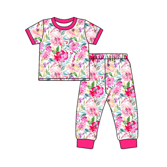 presale GSPO1785 Flower and leaf rose red short-sleeved long pants pajamas set 2024 10.21