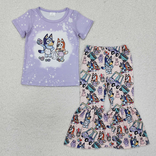 GSPO1788 Easter Car Purple Short Sleeve Long Pants Set