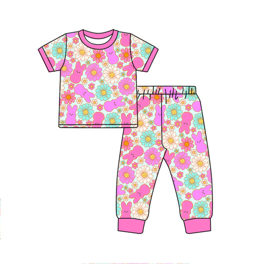 presale GSPO1797 Easter Bunny Flower Rose Red Short Sleeve Long Pants Pajama Set 2024 10.22