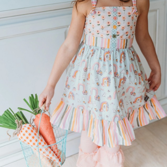 presale GSPO1800 Easter Bunny Floral Rainbow Stripe Lace Sleeveless Pant Set 2024 10.22