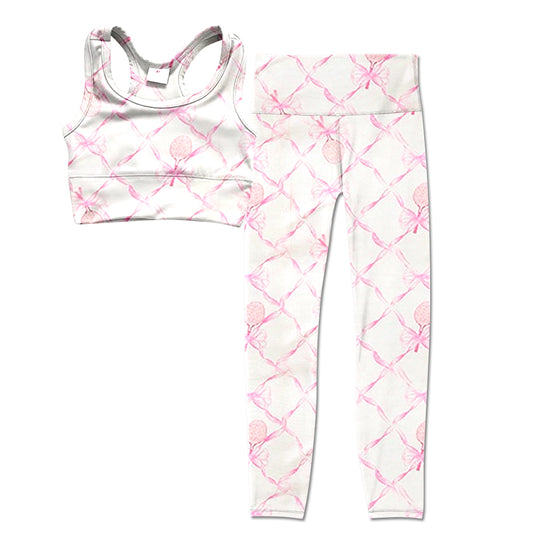 presale GSPO1811 Baby Girls Pink Tennis Bow Yoga Vest Legging Active Wear Clothes Sets