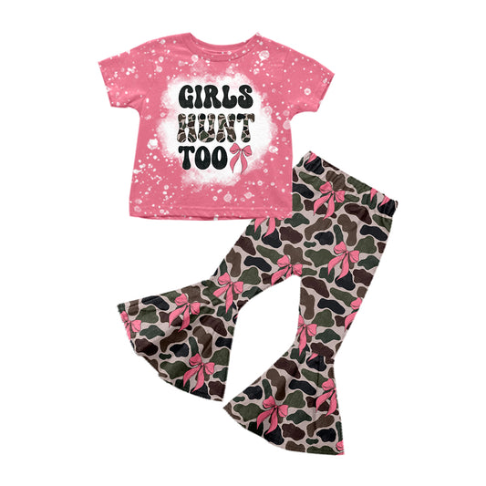 Presale GSPO1813  Rose red short-sleeved trousers suit with letter camouflage and bow pattern 2024 10.31