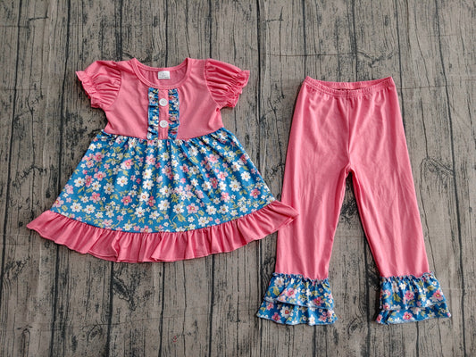 Pre order short sleeve spring flower floral girl pants set