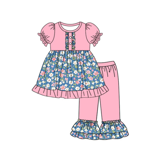 presale GSPO1814 Floral Flower Leaf Lace Pink Short Sleeve Trousers Set 2024 11.2