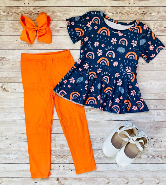 presale GSPO1816 Floral Rainbow Blue Short Sleeve Orange Pants Set  2024 11.4