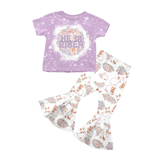 presale GSPO1819  Purple short-sleeved trousers suit with letters, flowers and rabbit   2024 11.5