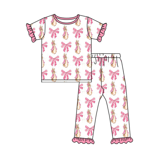presale GSPO1821  Easter bunny bow pattern pink lace white short-sleeved long pants pajama set 2024 11.7