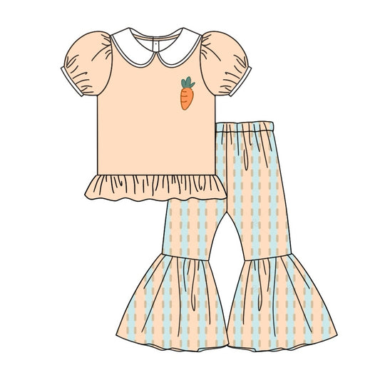 presale GSPO1822 Easter Carrot Lace Doll Collar Orange Short Sleeve Striped Pants Suit 2024 .11.8