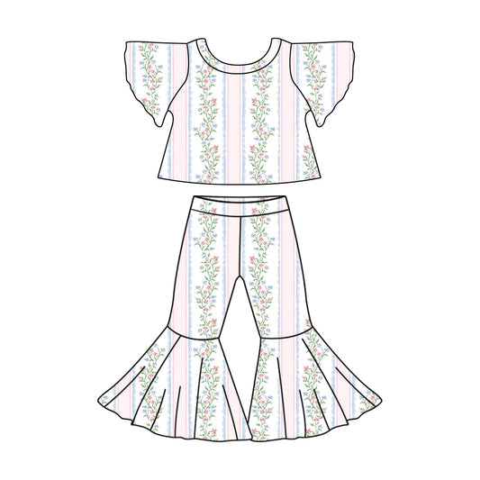 presale GSPO1825  Flower and leaf pink and white striped flying sleeve trousers suit 2024 .11.9