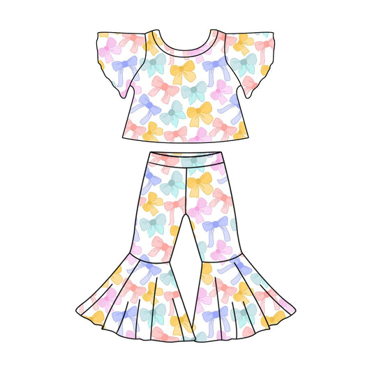presale GSPO1826 White flying sleeve trousers suit with colorful bow pattern 2024 .11.9
