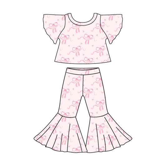 presale GSPO1827  Pink floral bow pattern long sleeve trousers suit 2024 .11.9