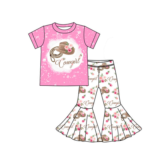 presale GSPO1834 cowgirl flower cowboy hat pink and white short-sleeved trousers suit  2024 11.13