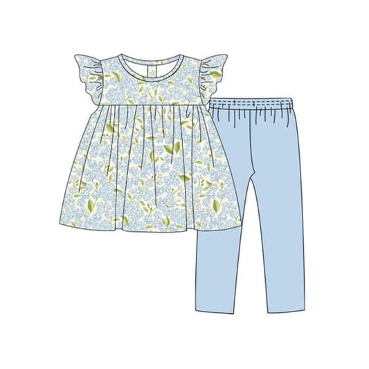 presale GSPO1837 Floral Blue Flower Leaf Fly Sleeve Trousers Set 2024 11.14