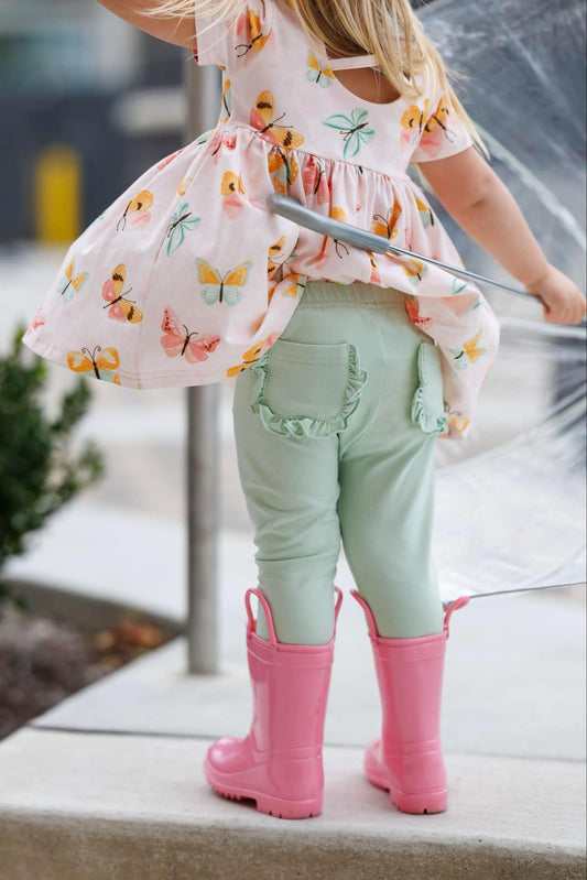 presale GSPO1847  Butterfly Short Sleeve Teal Lace Pocket Pants Set  2024 11.21