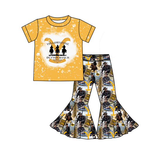 presale GSPO1849 Yellow lettering short-sleeved bell bottom pants suit  2024 11.23