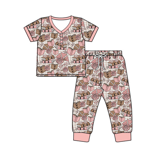 presale GSPO1860 Adult female flower book glasses pink and white short-sleeved trousers pajamas set 2024 11.28