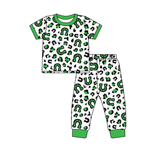 presale GSPO1871   Leopard print green and white short-sleeved long pants pajama set  2024 12.4