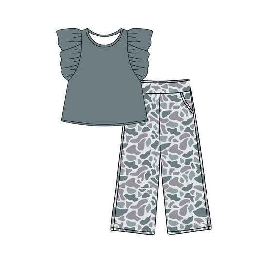 presale GSPO1873   Solid color flying sleeves grey camouflage trousers suit 2024 12.4