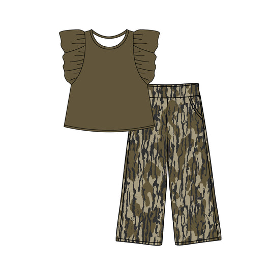 presale GSPO1874 Solid color flying sleeves army green camouflage trousers suit  2024 12.4