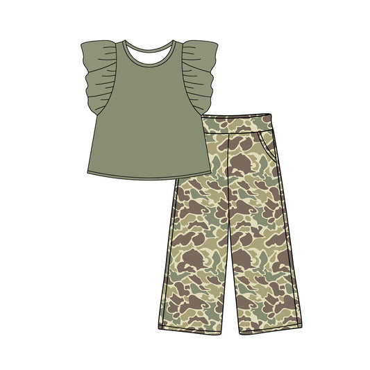 presale GSPO1875 Solid color flying sleeve brown green camouflage trousers suit  2024 12.4