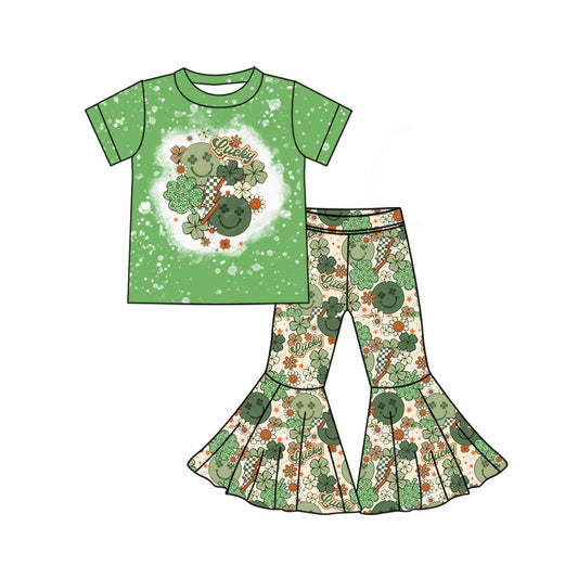 presale GSPO1876  Green floral clover short-sleeved trousers suit  2024 12.5