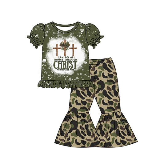 presale GSPO1879 Letter Camouflage Green Lace Short Sleeve Pants Set 2024 12.6