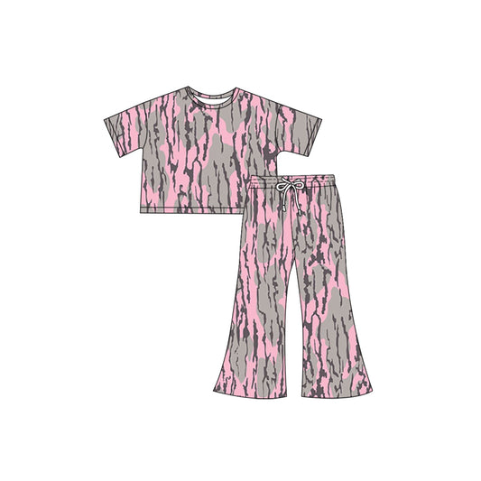 presale GSPO1897 Pink and grey camouflage short-sleeved trousers suit 2024 12.7