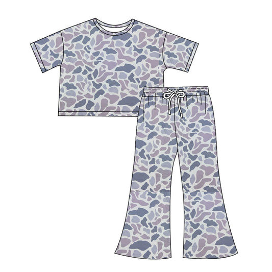 presale GSPO1907 Adult female gray blue camouflage short-sleeved trousers suit 2024 12.7