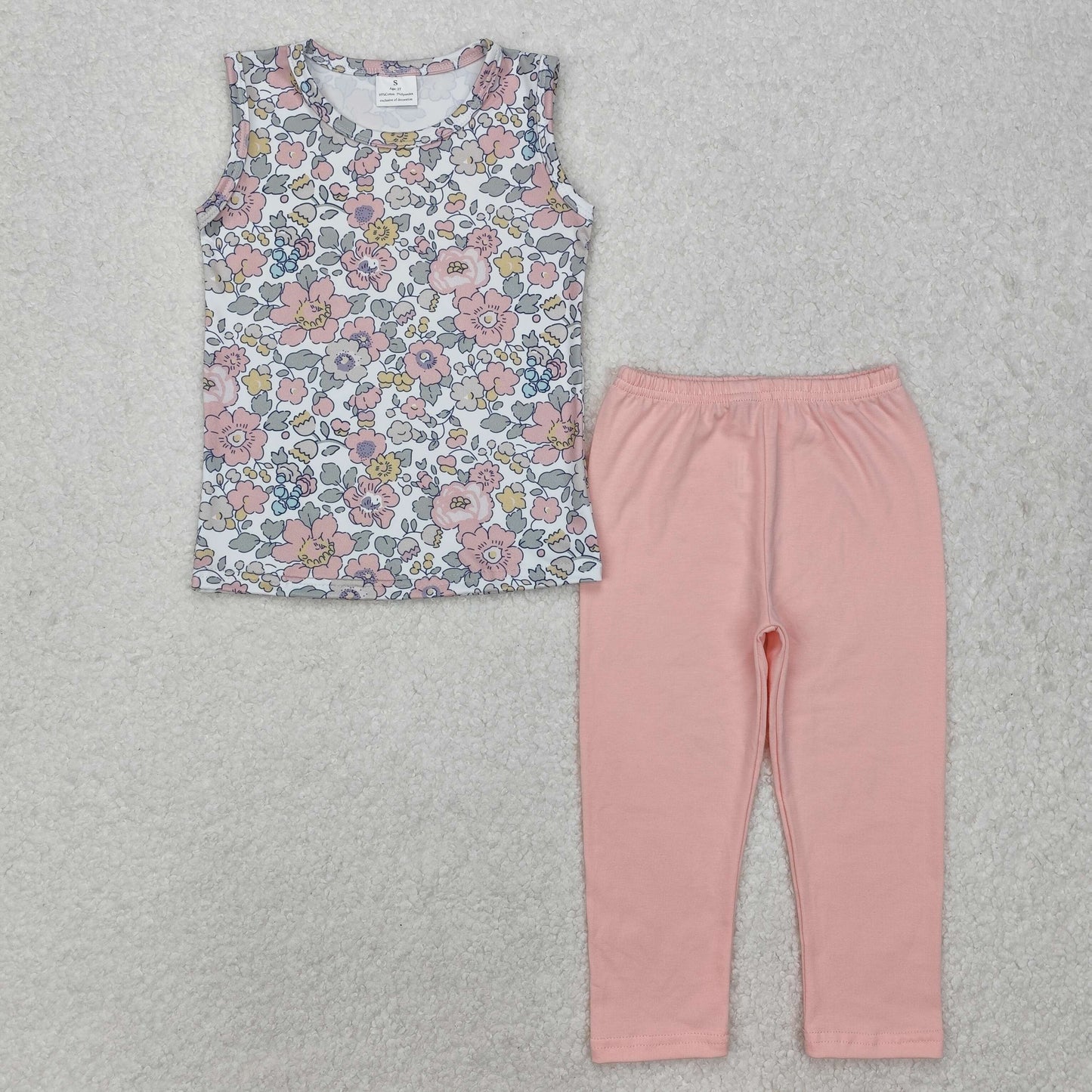 GSPO1919  Baby Girls Spring Pink Flowers Top Legging Outfits