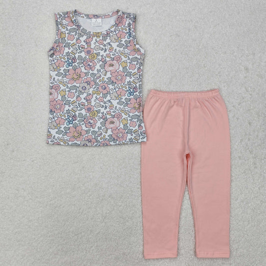 GSPO1919  Baby Girls Spring Pink Flowers Top Legging Outfits