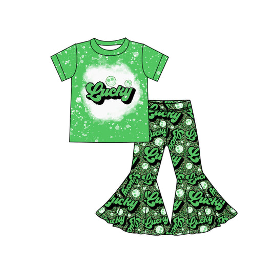 preorder GSPO1924  Smiley green short-sleeved leopard print trousers suit  2024 12.10