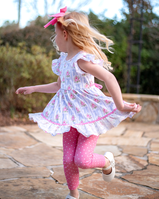 Custom Flower Stripe Bowknot Pattern Lace White Fly Sleeve Polka Dot Rose Red Trousers Set D 5.20