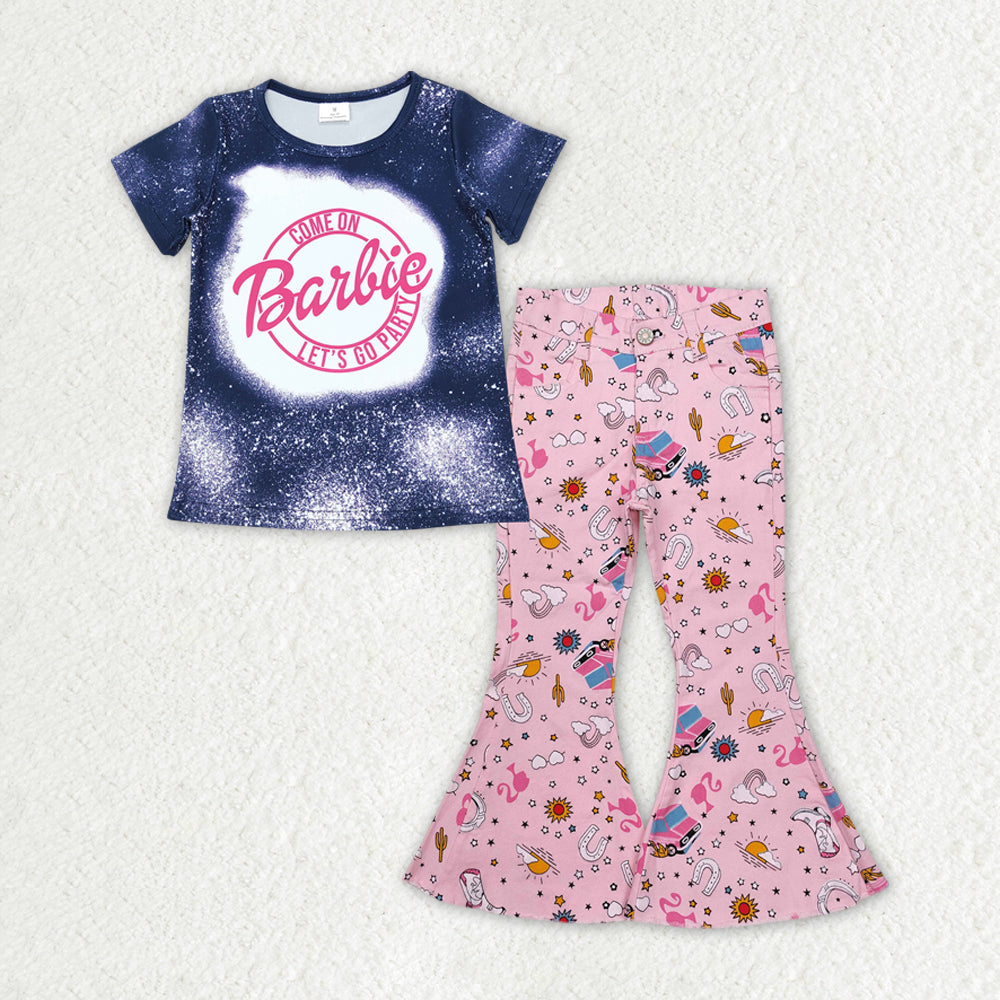 GSPO1930 Girls Shirt Pink Denim Jeans Pants Clothes Sets