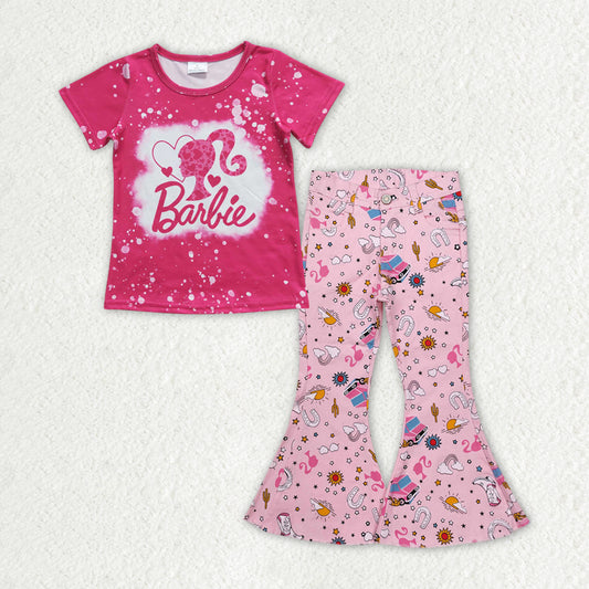 GSPO1931 Baby Girls Shirt Pink Denim Jeans Pants Clothes Sets