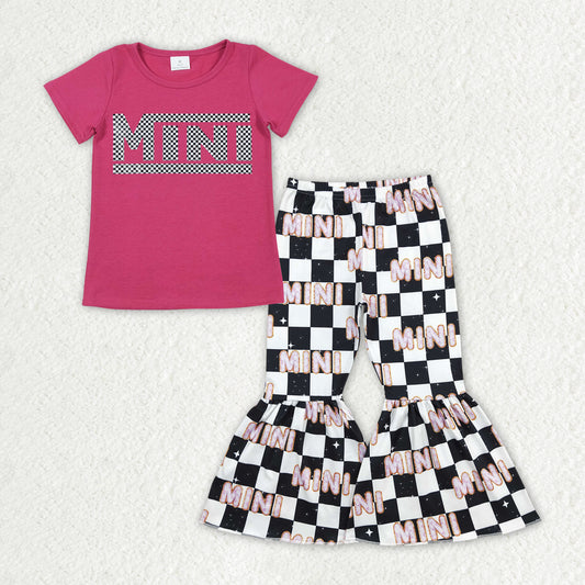 GSPO1947 Baby Girls Mini Top Checkered Bell Bottom Pants Clothing Sets