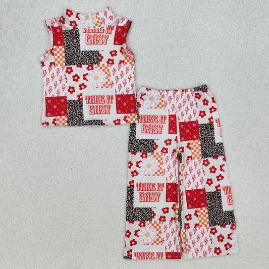 GSPO1952 Baby Girls Western Easy Flowers Top Bell Pants Clothes Sets  D 3.10
