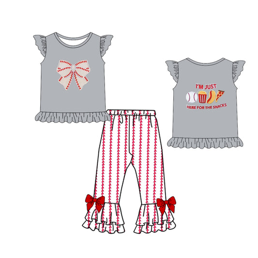 presale GSPO1993 Baby Girls Baseball Bow Top Ruffle Pants Clothes Sets  D 2.8