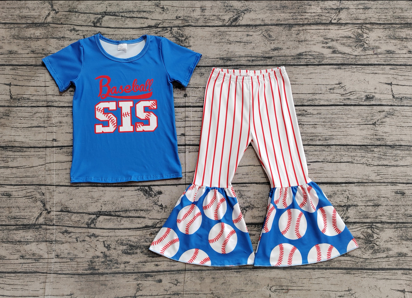 GSPO1994 Baby Girls Baseball Sister Top Bell Bottom Pants Clothes Sets   D 4.24