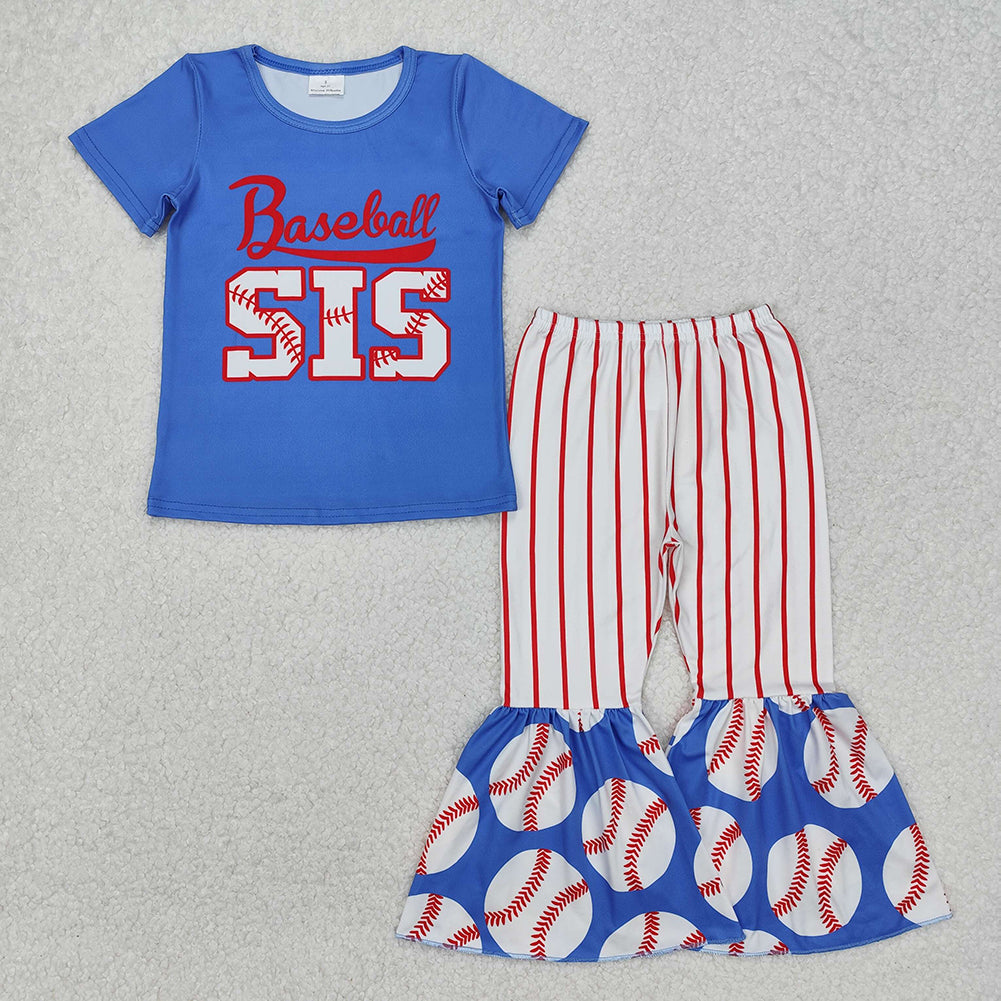 GSPO1994 Baby Girls Baseball Sister Top Bell Bottom Pants Clothes Sets   D 4.24