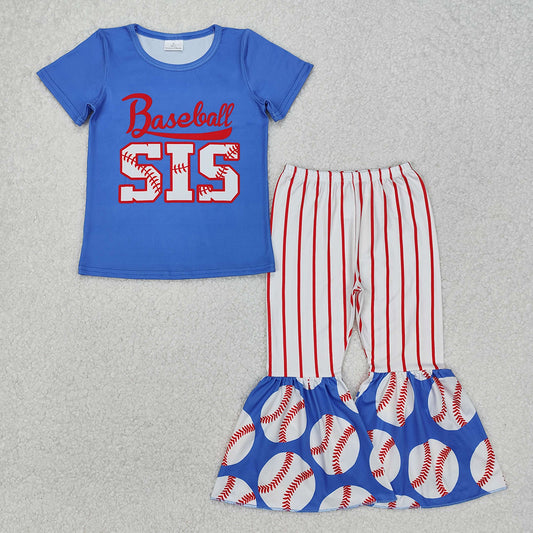 GSPO1994 Baby Girls Baseball Sister Top Bell Bottom Pants Clothes Sets D 4.24