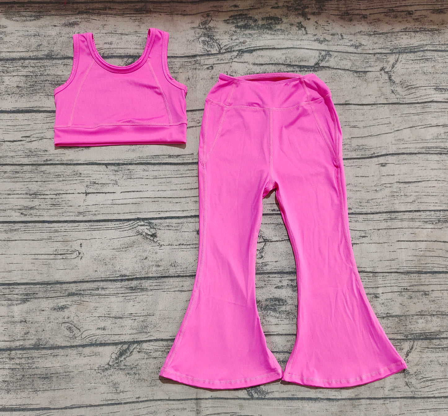 GSPO2002 Baby Girls Dark Pink Yoga Vest Bell Bottom Pants Active Wear Clothes Sets  D 5.22