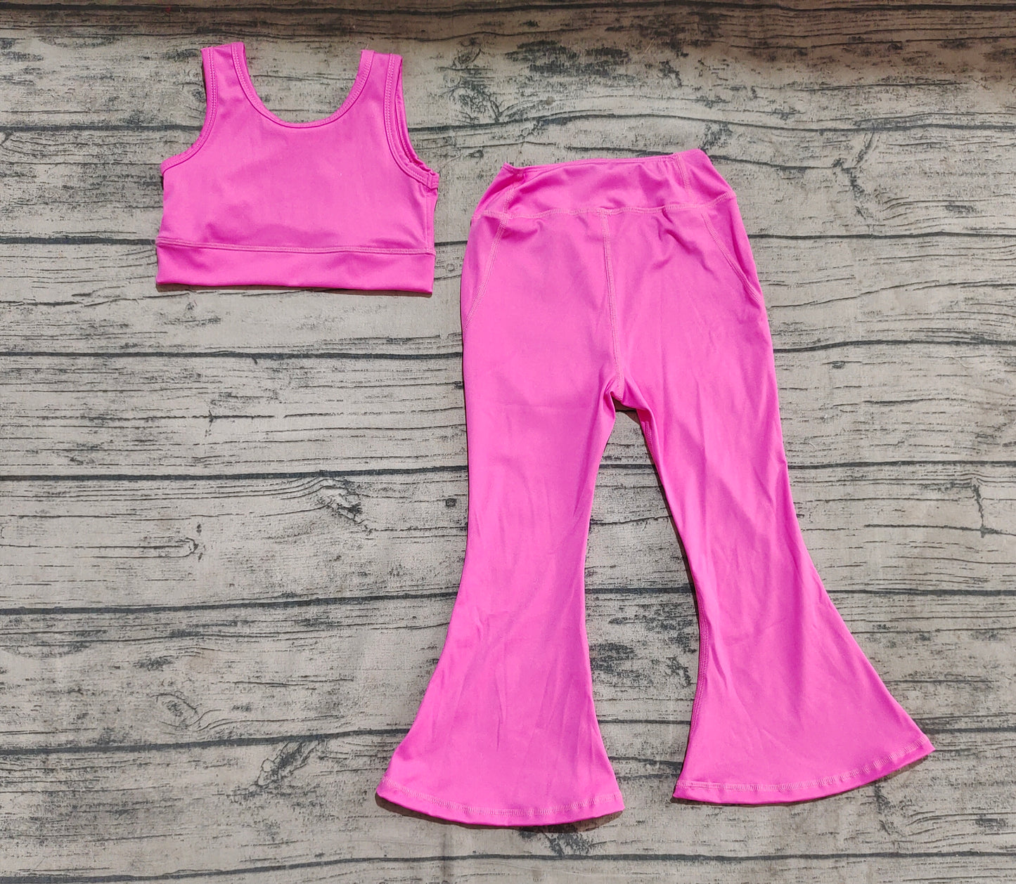 GSPO2002 Baby Girls Dark Pink Yoga Vest Bell Bottom Pants Active Wear Clothes Sets  D 5.22