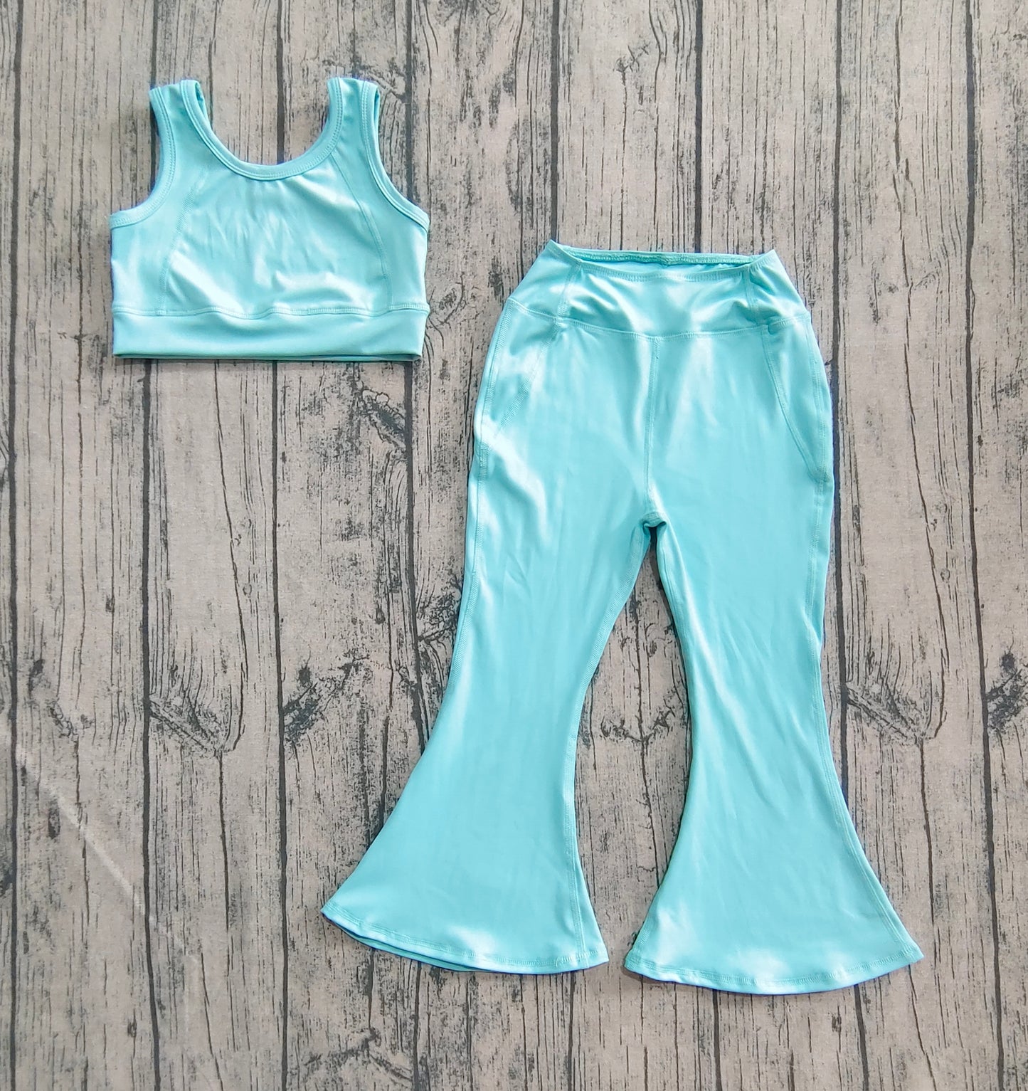GSPO2004  Baby Girls Aqua Yoga Vest Bell Bottom Pants Active Wear Clothes Sets D 6.17