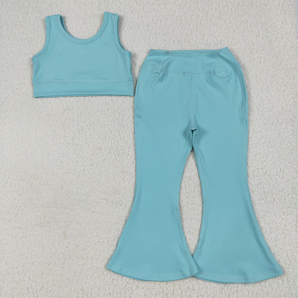 GSPO2004  Baby Girls Aqua Yoga Vest Bell Bottom Pants Active Wear Clothes Sets D 6.17