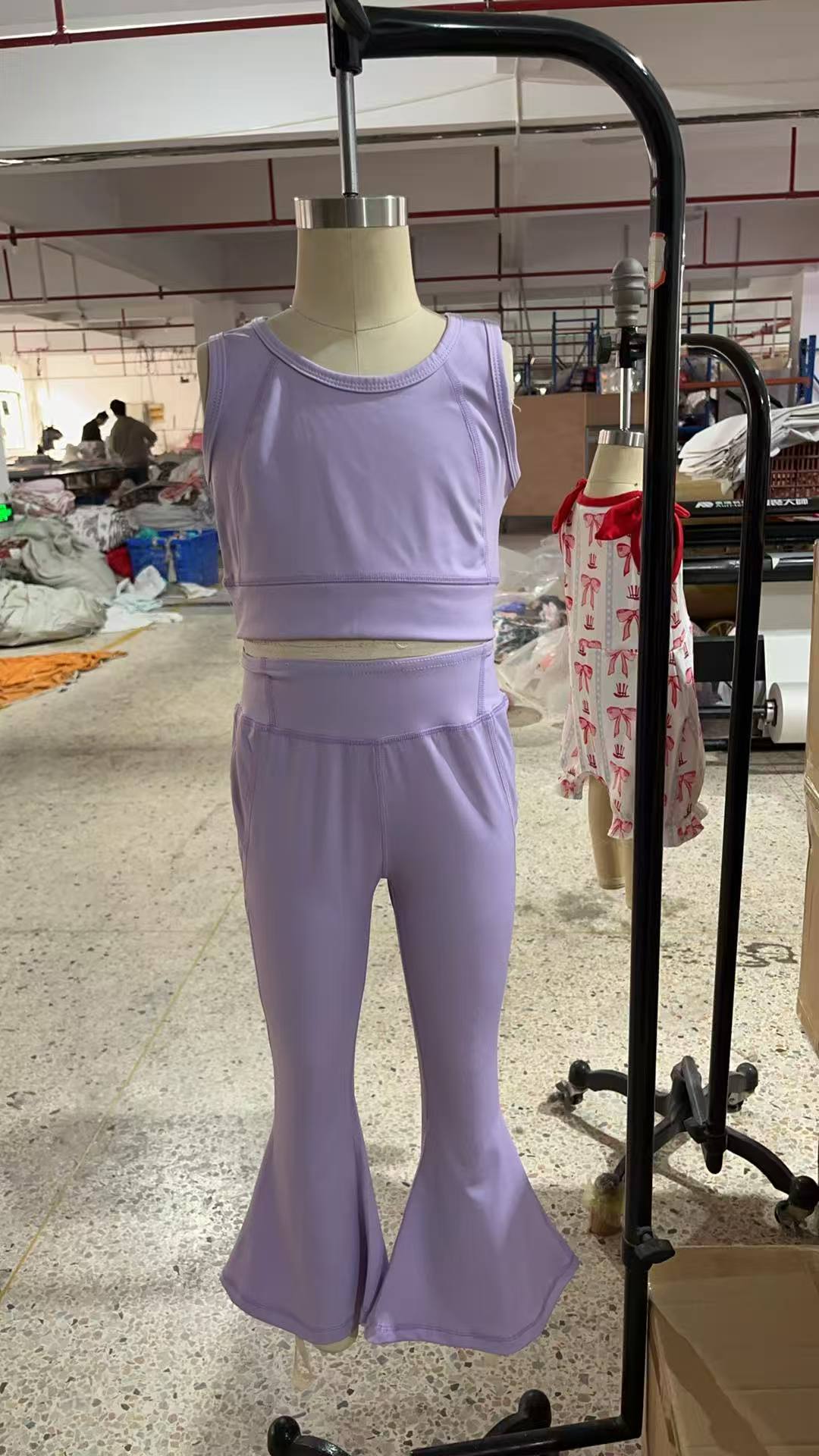 GSPO2006 Baby Girls Lavender Yoga Vest Bell Bottom Pants Active Wear Clothes Sets  D 4.2