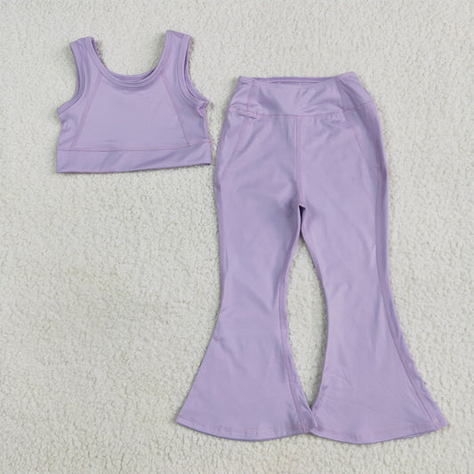 GSPO2006 Baby Girls Lavender Yoga Vest Bell Bottom Pants Active Wear Clothes Sets  D 4.2